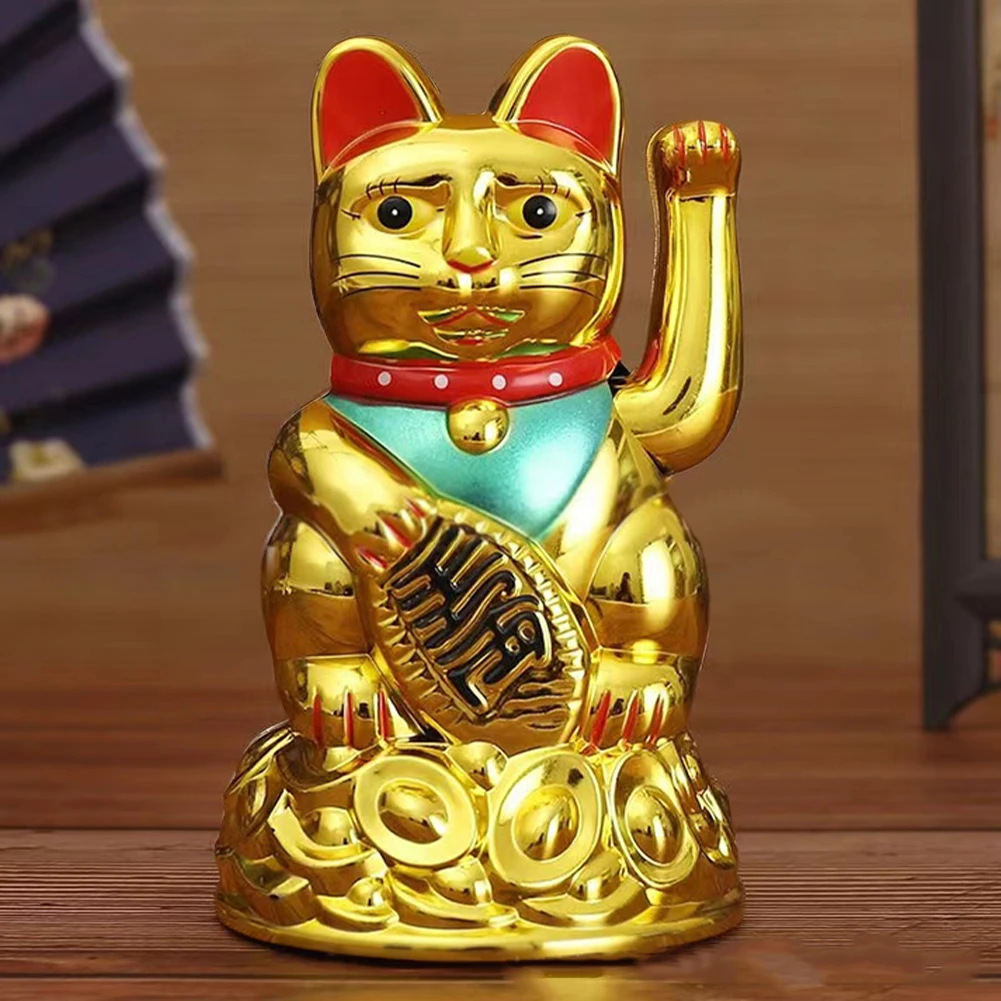 Chinese Lucky Wealth Waving Cat Gold Waving Hand Cat Home Decor Welcome Waving Cat Sculpture Statue Decor Car Ornament