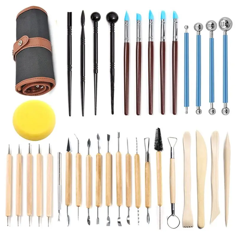 

A67P-Pottery Tools Set Of 36 Stone Plastic Clay Tools Pill Stick Clay Sculpture Carving Knife Soft Pottery Making Tools