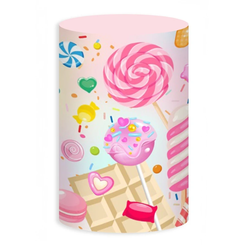 Candy Donut Dessert Cylinder Covers Pink Ice Cream Pedestal Baby Shower Birthday Party Cylinder Plinth Covers Photo Booth Props