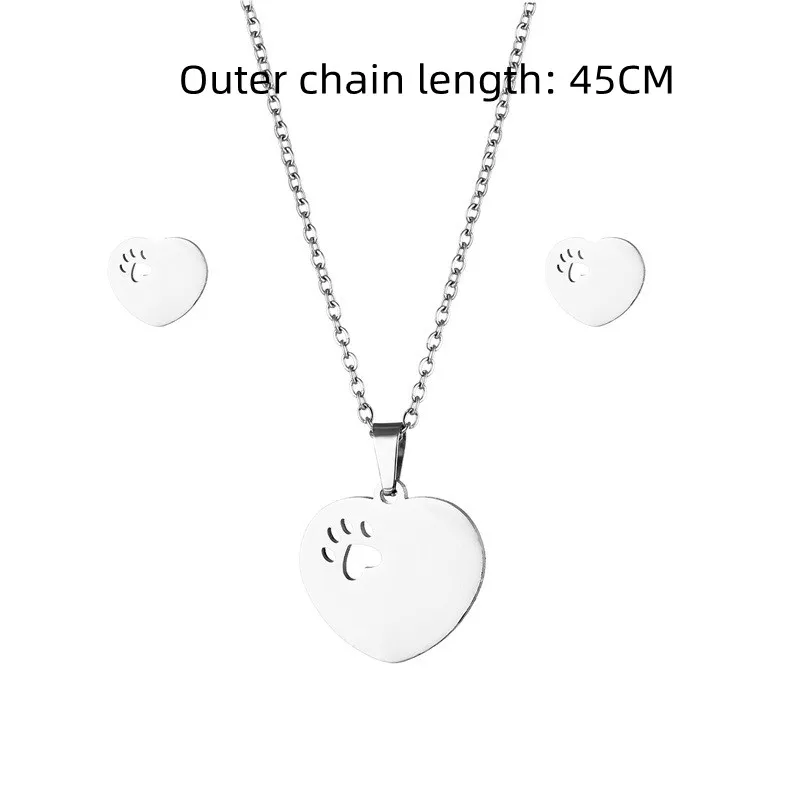 316L NEW Stainless Steel Pendant Heart earrings Necklace set women Footprint Jewelry Daughter Mother\'s Day Gifts Choker TZ123
