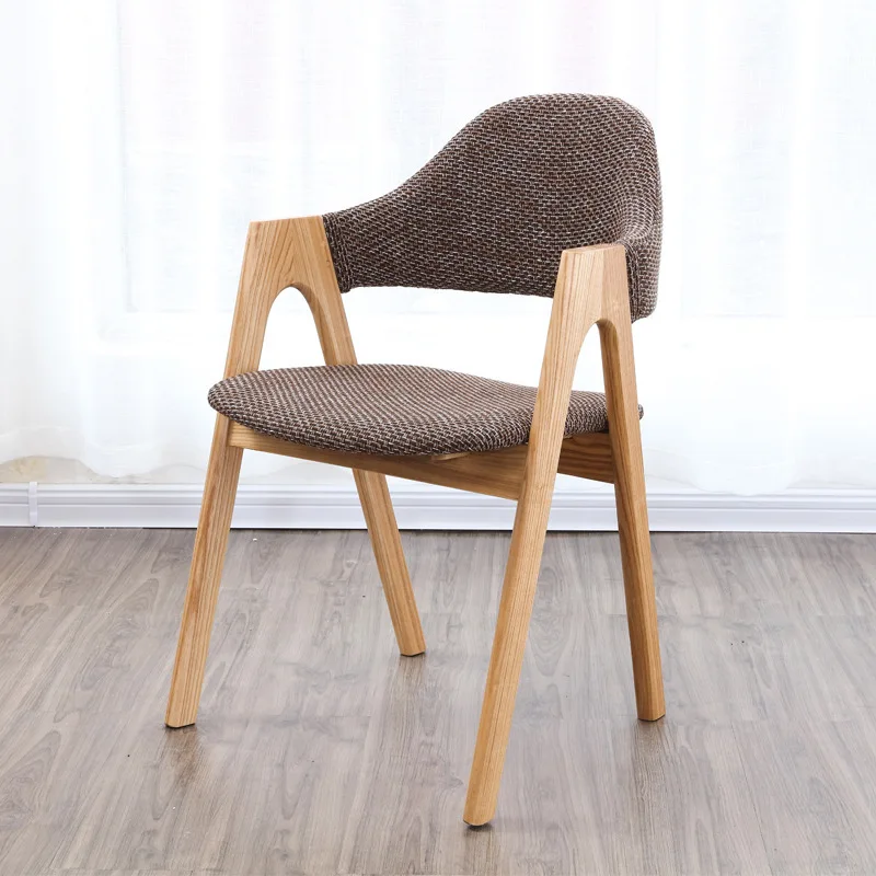

Solid Wood Dining Chair Soft Bag Fabric Office Negotiation Back Chair