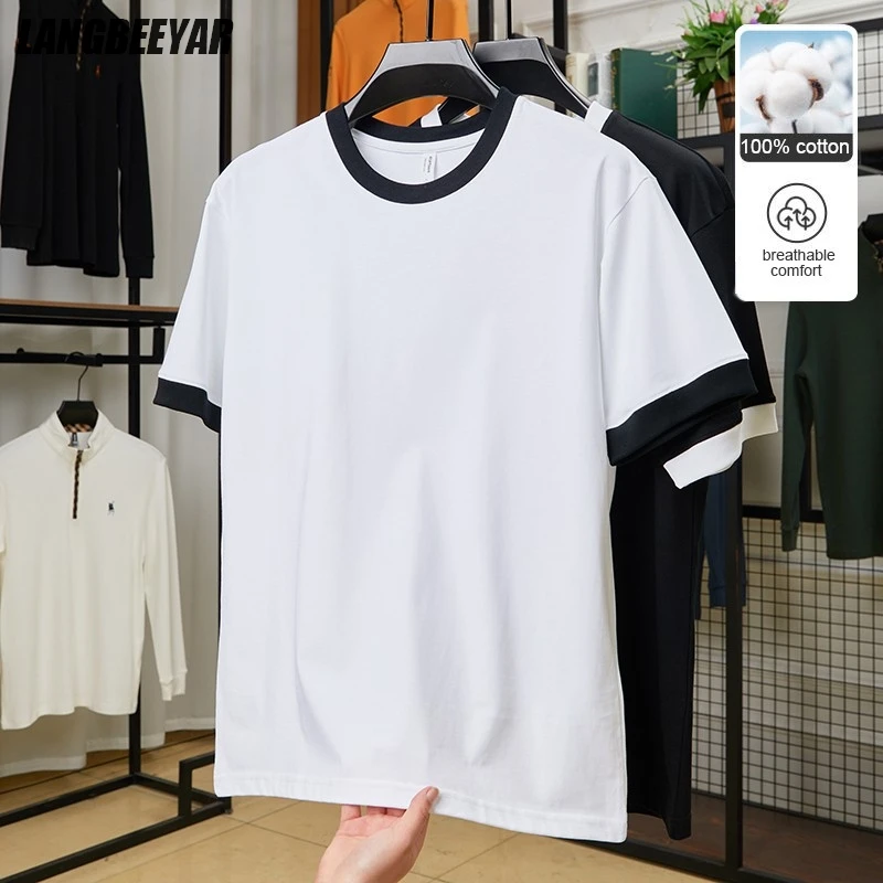 

Top Grade 100 % Heavy Long-staple Cotton Summer Brand Tops Men Tshirts 2025 New Loose Fashion Short Sleeve Casual Mens Clothing