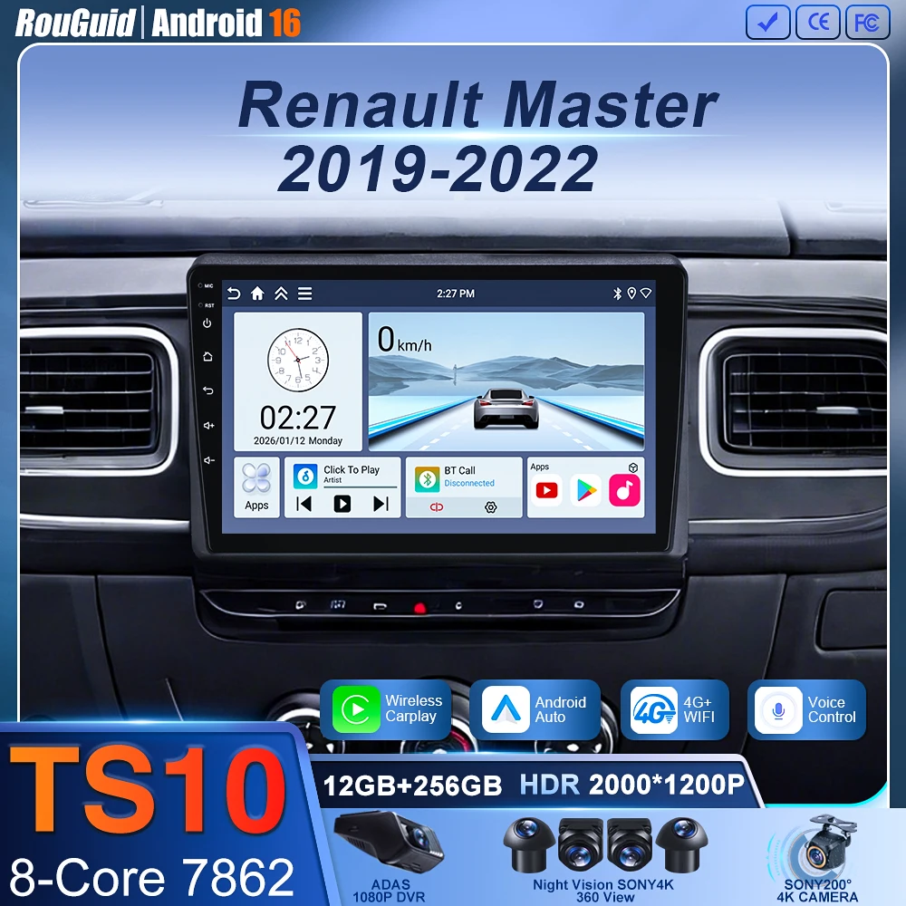 Rádio Automotivo para Renault Master 2019 2020 2021 2022 Reprodutor de Vídeo Multimídia para Carro GPS Navegação Wireless Carplay SEM Reprodutor de DVD 2Din