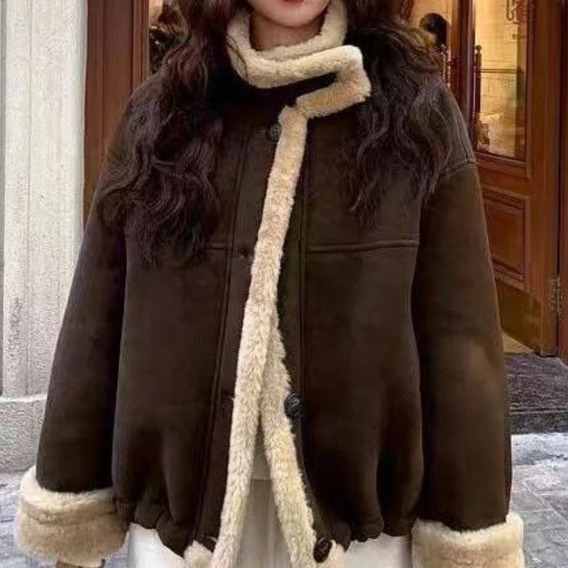 

Thickened Warm Stand-up Collar Motorcycle Suit Women's Winter Design Retro Short Women's Coat