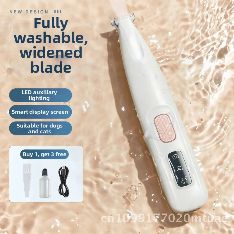 Rechargeable Waterproof LED Light Pet Hair Trimmer Electric Clipper for Dog Cat Foot Shaving Ceramic Blade with Light Pet