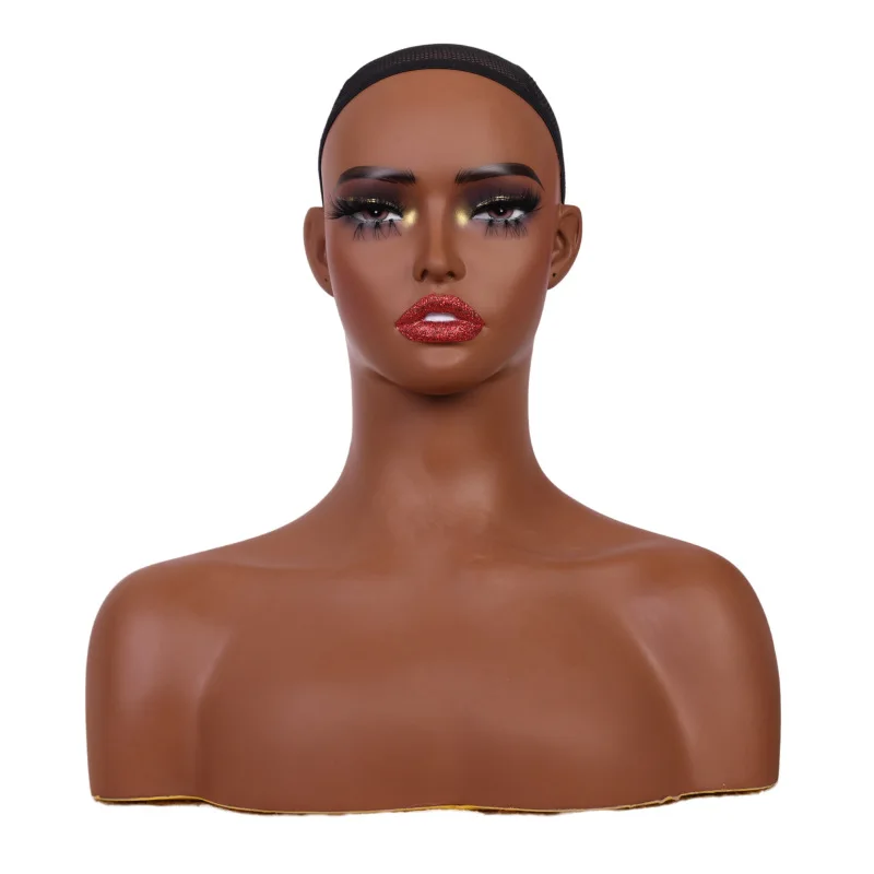 

Афроамериканская женская манекен-голова из ПВХ с бюстом и плечами для демонстрации и укладки париков
