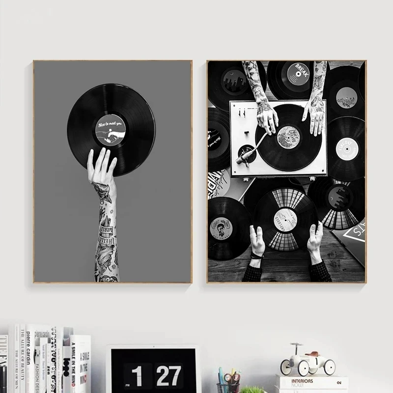 Vintage Music Vinyl Record Poster Wall Art Black and White Picture Headphone Lyrics Canvas Painting Prints Music Studio Decor