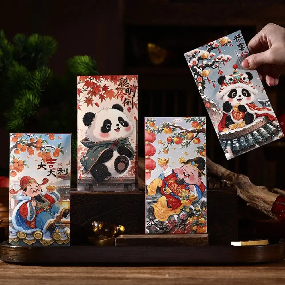 6pcs Chinese Style New Year Red Envelopes Panda Traditional Good Lucky Red Packets Hongbao Blessing 2025 Snake Year Red Pocket