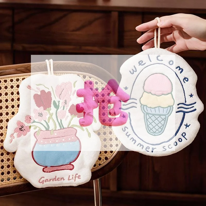 Flowers Hand Towel Ice Cream Shaped Hand Towel Kitchen Handkerchief Hand Towels Bathroom Accessories Cute Hand Towel Home Decor