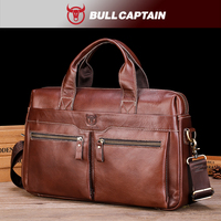 BULLCAPTAIN Briefcase Shoulder Bag Men's Genuine Leather 14 Inch Laptop Handbag Office Business Men's Fashion Simple Briefcase