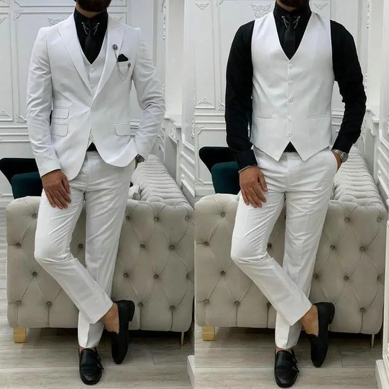 

JELTONEWIN White Business Suits For Men Party Prom Dress Slim Fit Tuxedo 2022 Tailor Made 3 Pieces Conjuntos De Chaqueta