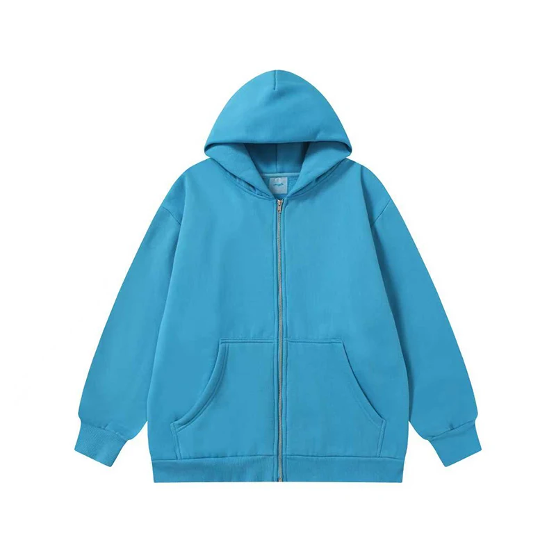 

SKYLRK Bieber New American Vintage Blue Hoodie Men Heavyweight Zip Up Couple Hooded Jacket