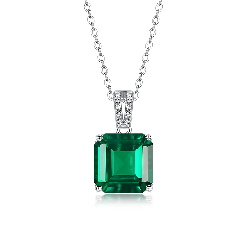 

Simplicity 925 Sterling Silver Inlaid Zircon Cultivate Emerald Square Pendant Necklace for Women Romantic Wedding Jewelry Gift