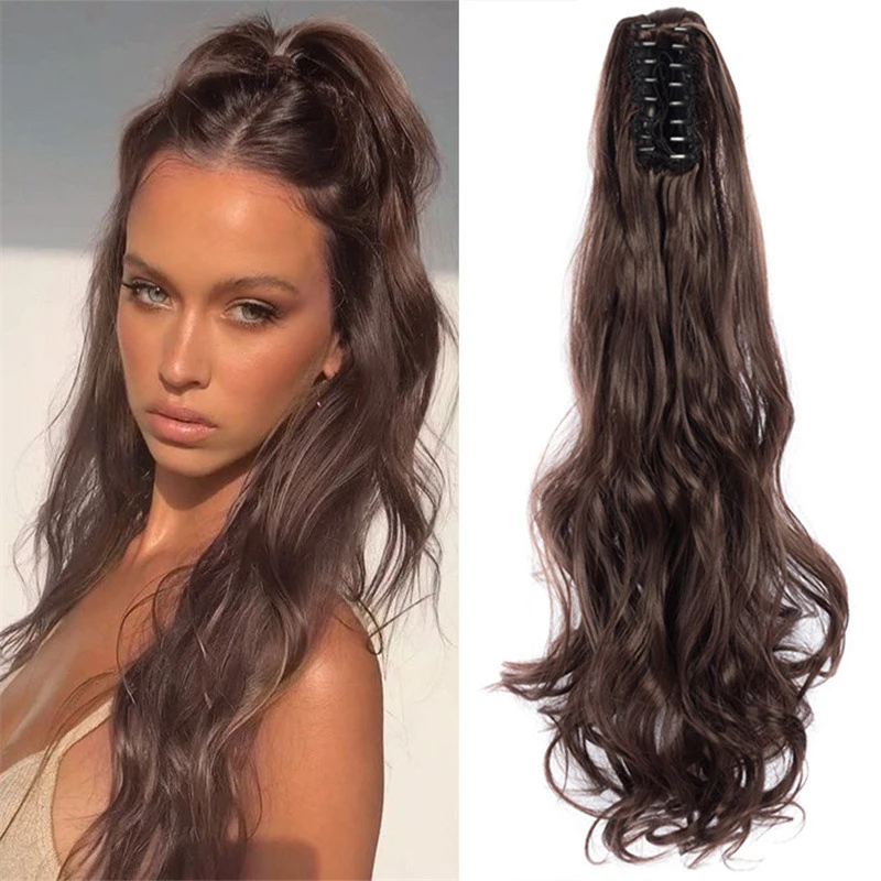 New European and American style women's long curly invisible claw clip ponytail hair extensions