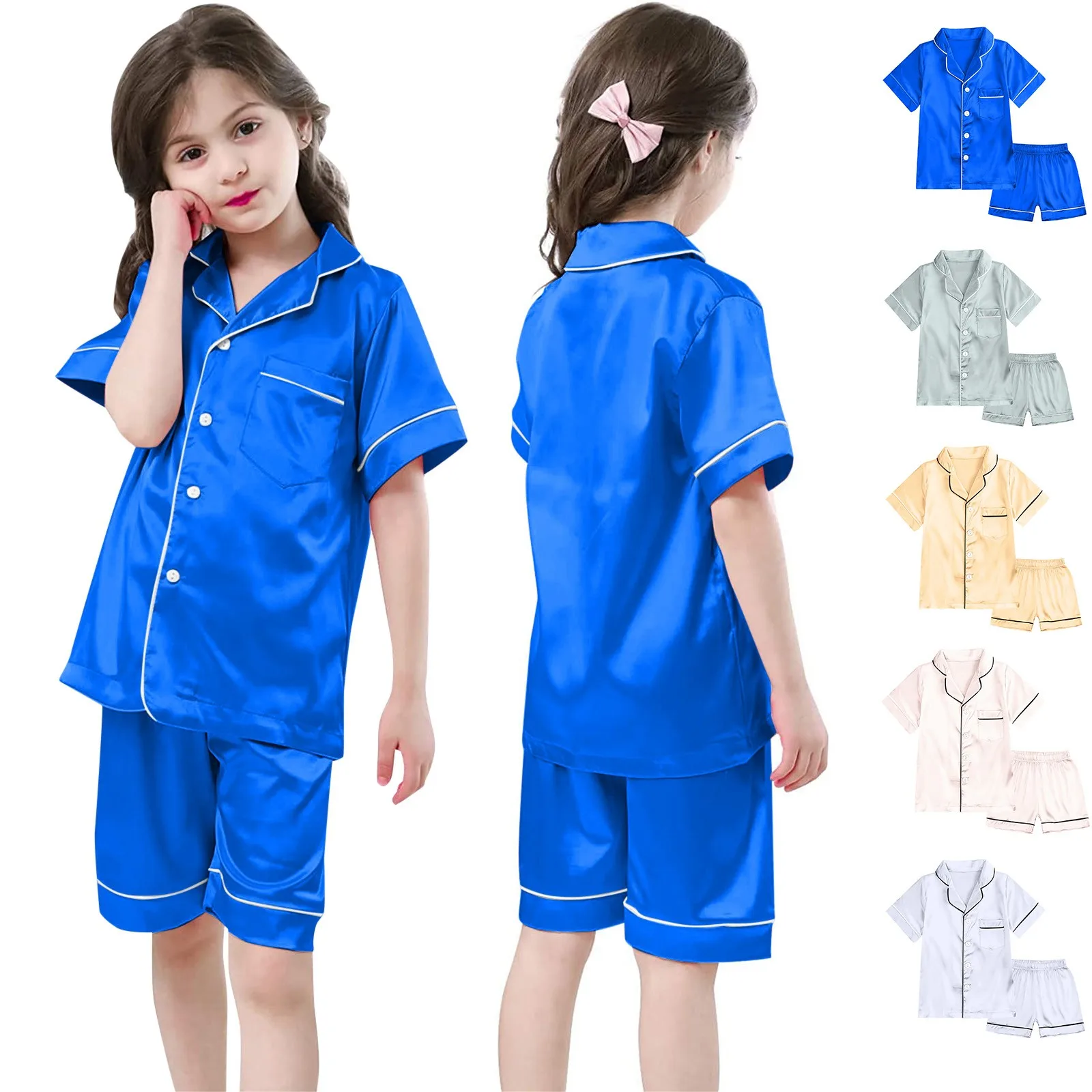 Satin Silk Pajamas Sets for Kids Pijamas Toddler Boys Pyjamas Long Sleeve Teen Girl Pjs 2 to 3 4 5 6 7 8 9 10 11 12 13 14 Years