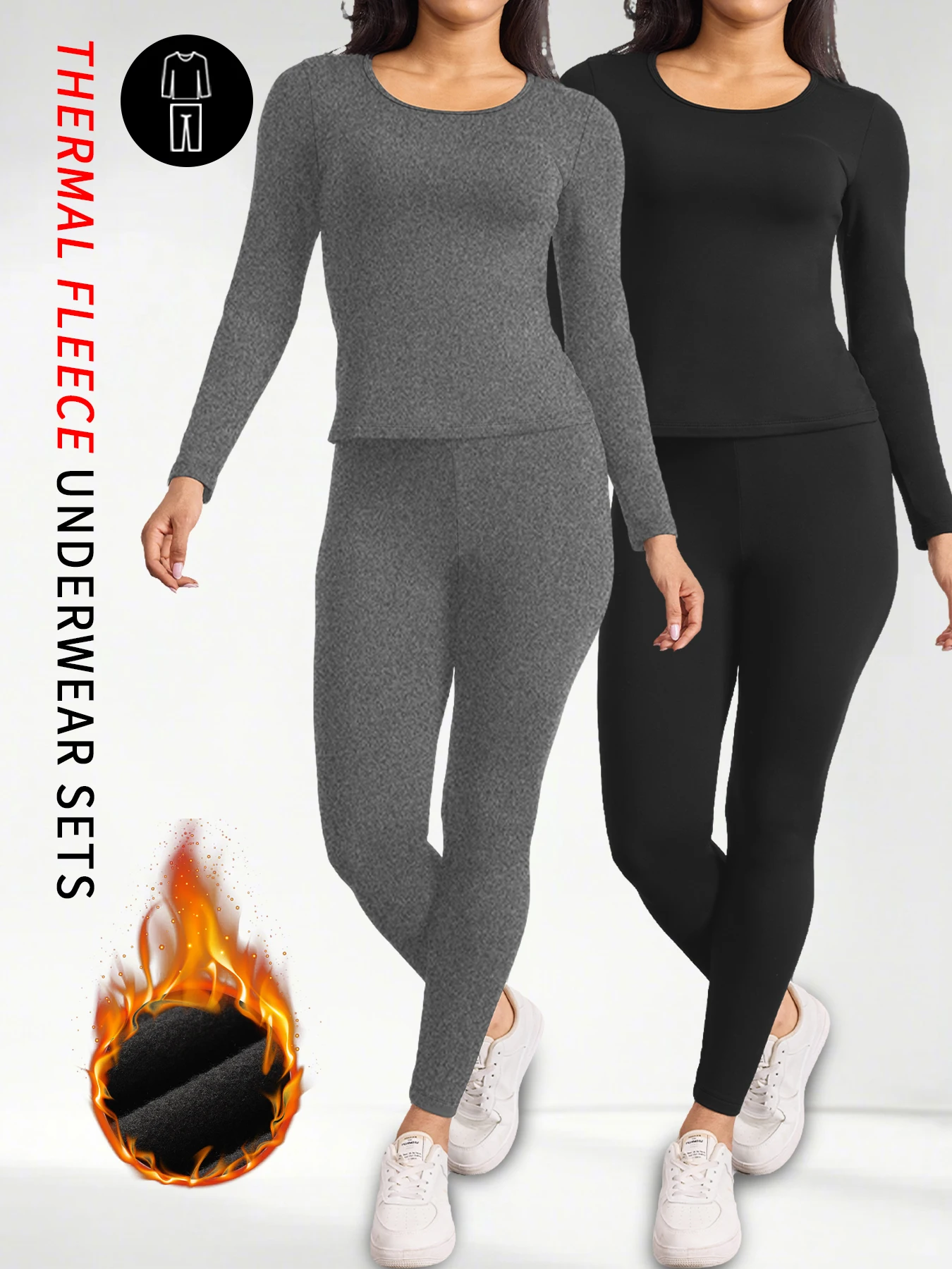 2 Pack Womens Super Soft Thermal Underwear Sets Lined Top Bottom Thermals Sets Loungewear Winter Pajama Sets For Cold Weather