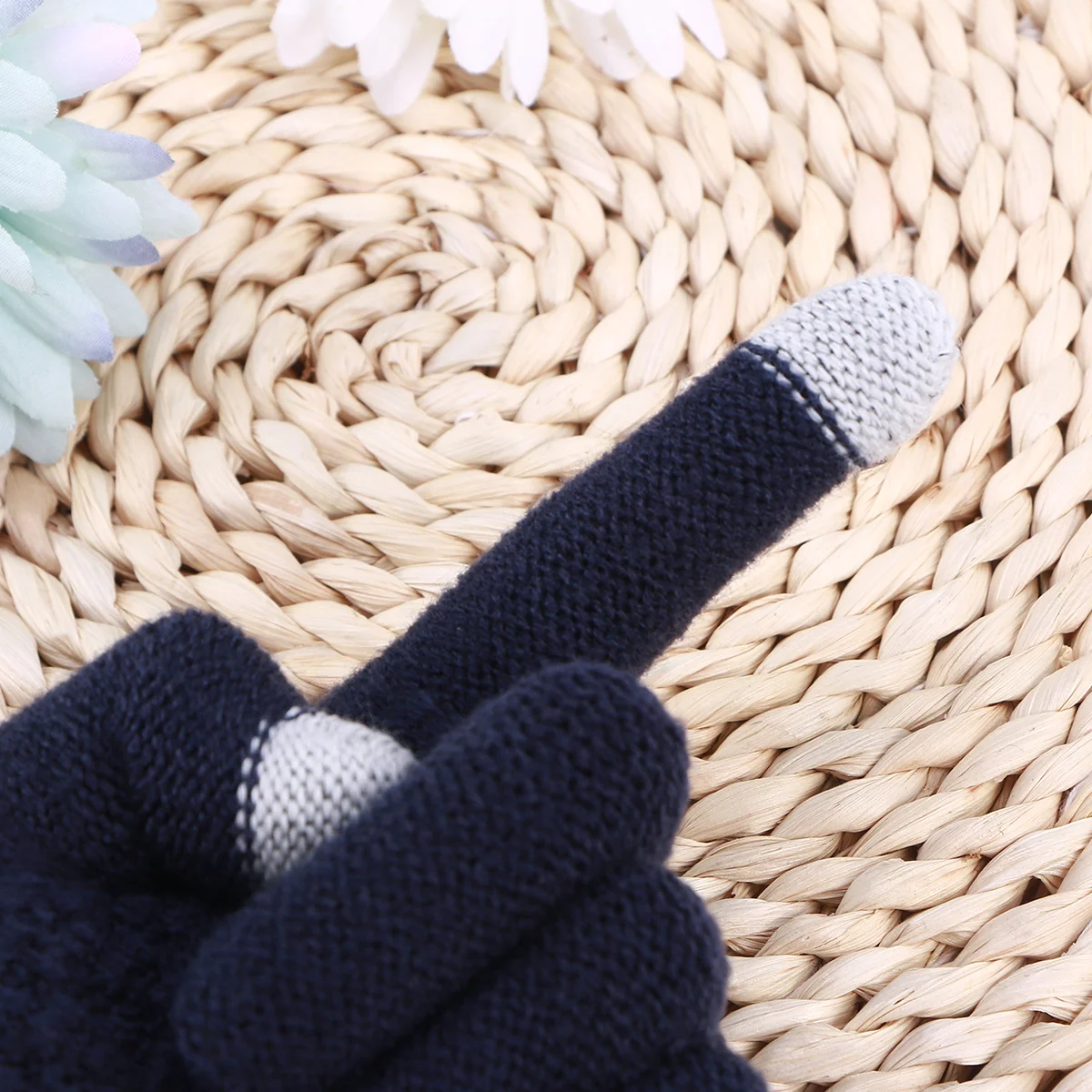 

Touch Screen Sensory Gloves Solid Warm Winter Mittens Wool Full Finger Female Crochet Luvas Blue Windproof Outdoor