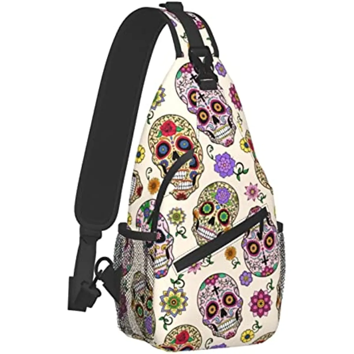 Sugar Skull Unisex Chest Bags Crossbody Sling Backpack Travel Hiking Daypack for Women Men Shoulder Bag for Casual Sport