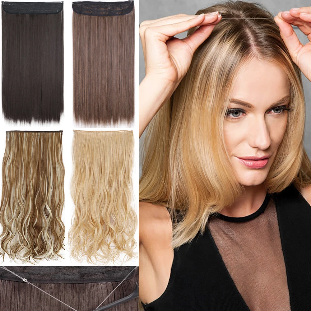 

Synthetic 16 22 32" Inches No Clips In Hidden Secret False Hair Piece Hair Extension Long Straight Fish Line Hair Pieces