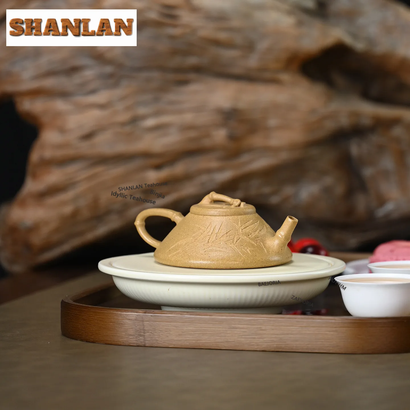 130ml Retro Yixing Purple Clay Teapots Handmade Bamboo Stone Scoop Pot Raw Ore Section Mud Tea Making Kettle Zisha Tea Set Craft