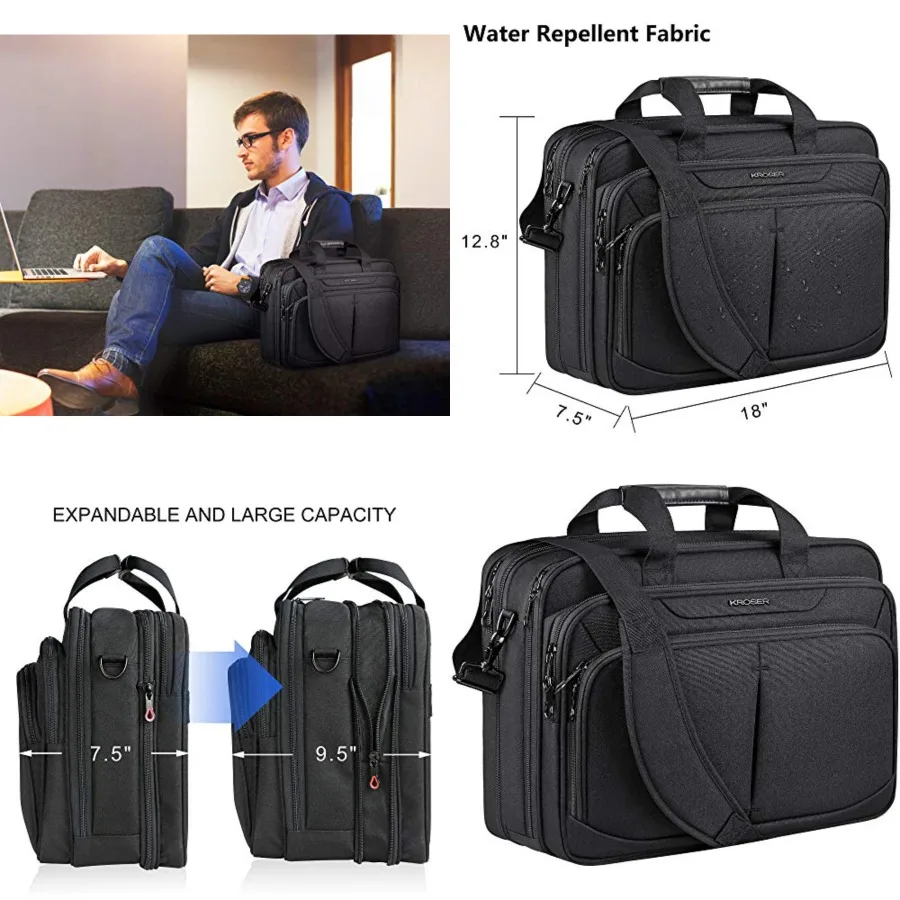 

Laptop Bag Expandable Lightweight Briefcase for 17.3" Laptop Premium Business Work Bag Water-Repellent Messenger Bag with RFID Pockets for Travel/Women/Men-Black