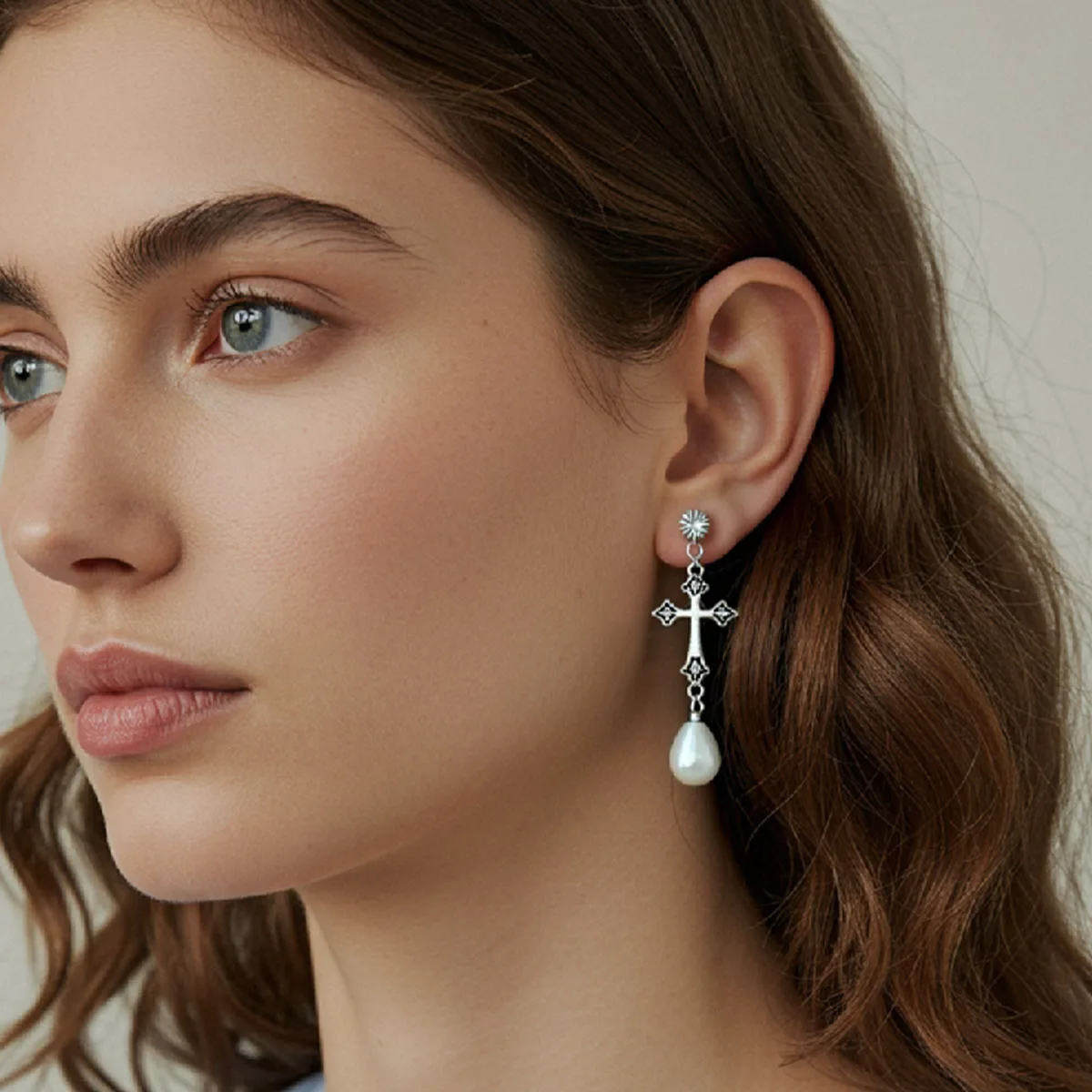 Минималистичные-металлические-серьги-с-крестом-и-подвеской-из-античного-серебра-с-жемчугом-повседневный-аксессуар-простые-элегантные-ювелирные-изделия