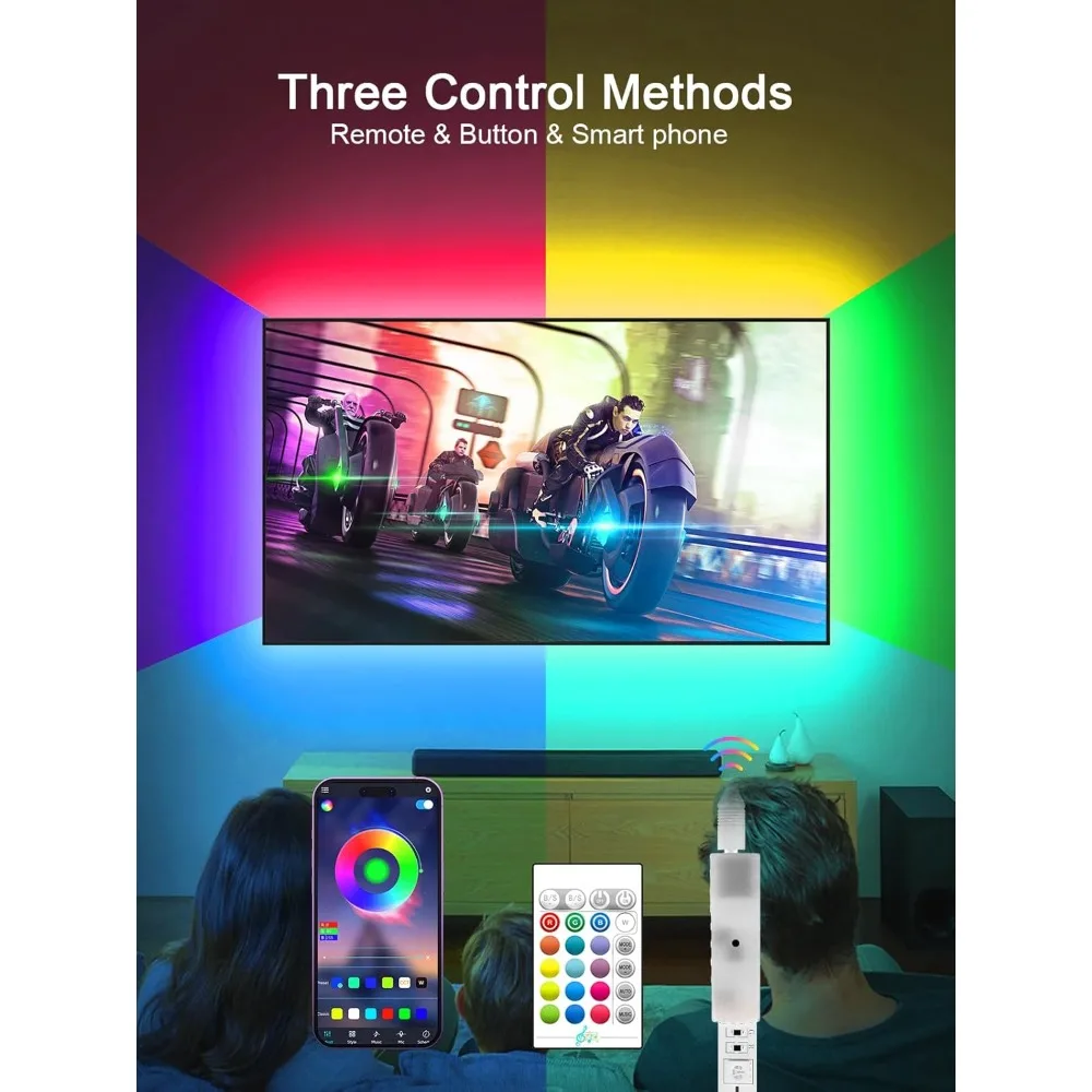 TV LED 백라이트, 32-45인치 TV용 9.84피트 LED 조명, 리모컨이 있는 RGB TV 백라이트, 음악 동기화 블루투스 앱 제어 스트립 라이트