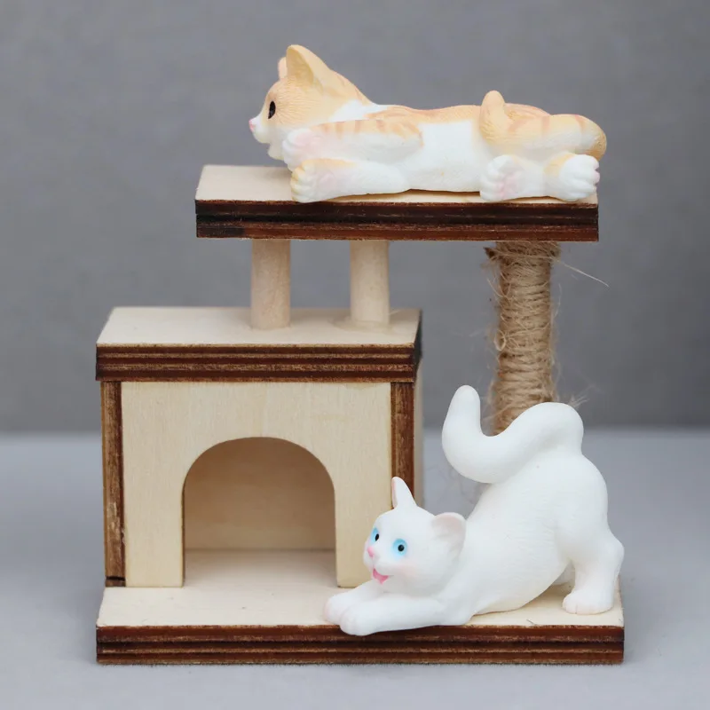 Miniature de maison de poupée à l'échelle 1:12 |   Arbre à chat en bois inachevé |   Meubles pour animaux de compagnie Kawaii pour décoration de micro-scènes - Accessoire artisanal de bricolage