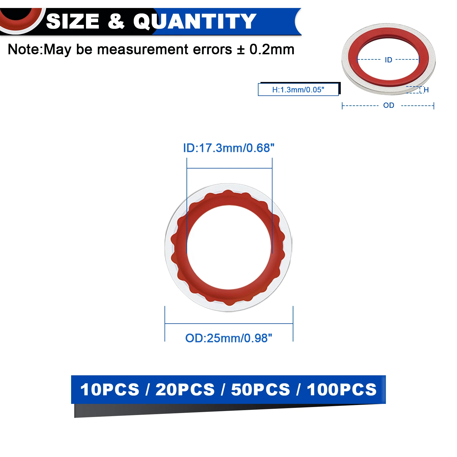 A/C Compressor Rubber Washers Repairs Car Self-Centered O-Ring, Replace A/C System Compressor Port Gasket (25x17.3x1.3mm) (Red)