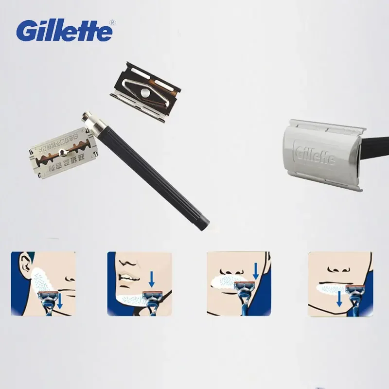 Gillette alat cukur Manual pria, mesin cukur Super biru keamanan pisau Stainless Steel penghilang rambut jenggot wajah klasik untuk pria