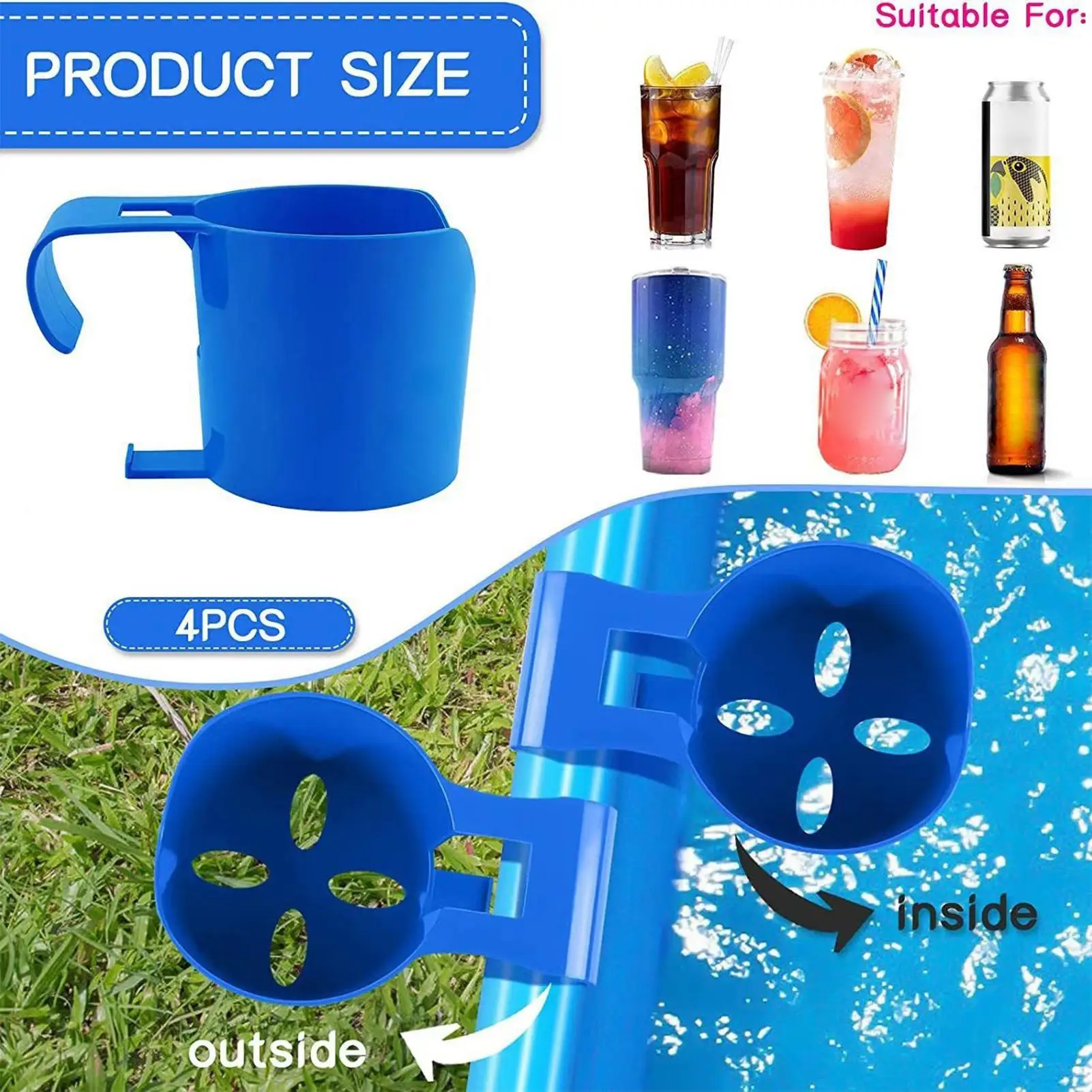 Poolside Cup Holders 4-Piece Spill-Proof Space-Saving Storage Swimming Pool Beer Holder For Bottle Beverage Phone Key Sunglasses