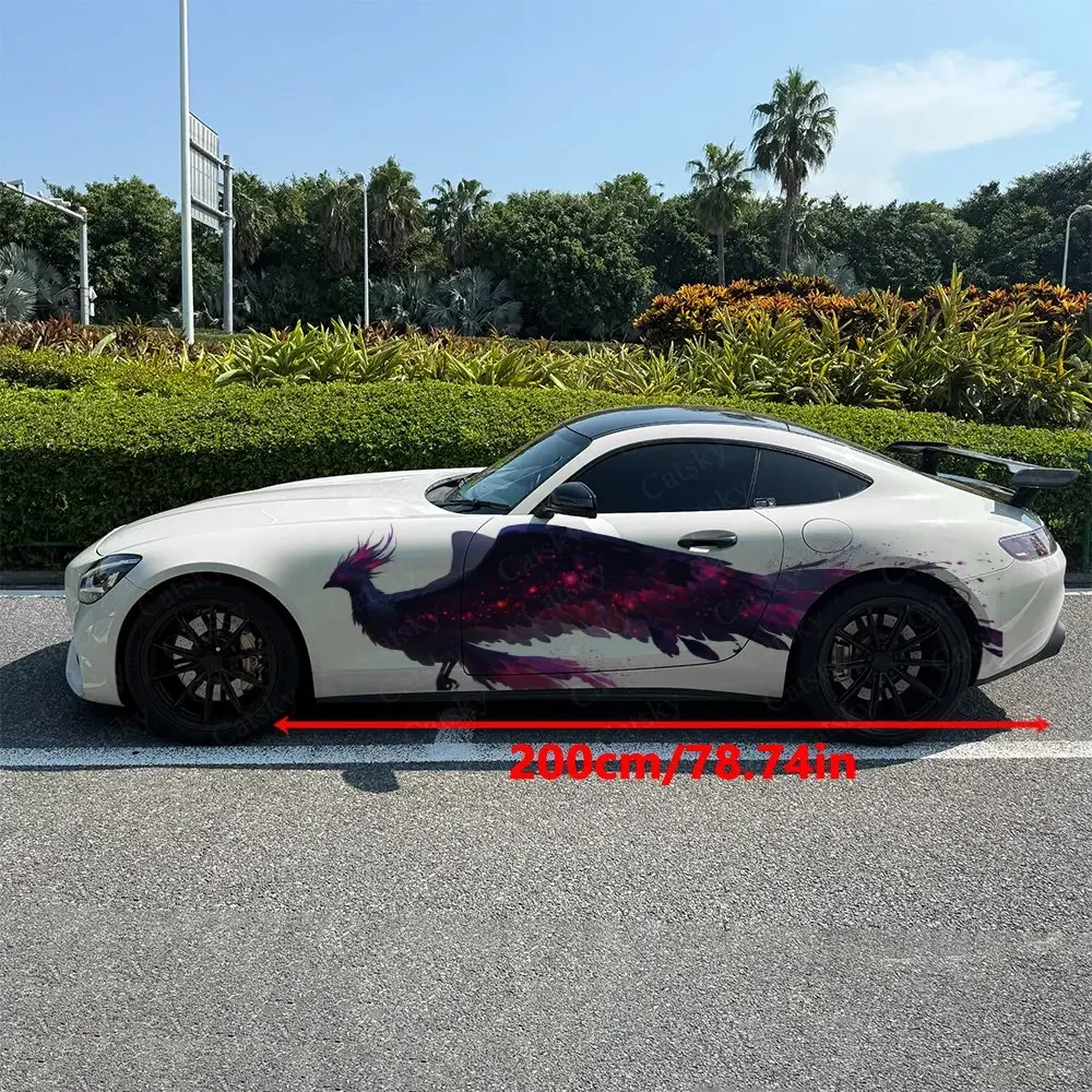 2pcs Netherworld Purple Raven Car Side Wraps, Self-Adhesive PVC Waterproof & Scratch-Resistant Stickers, Car Accessory Gift