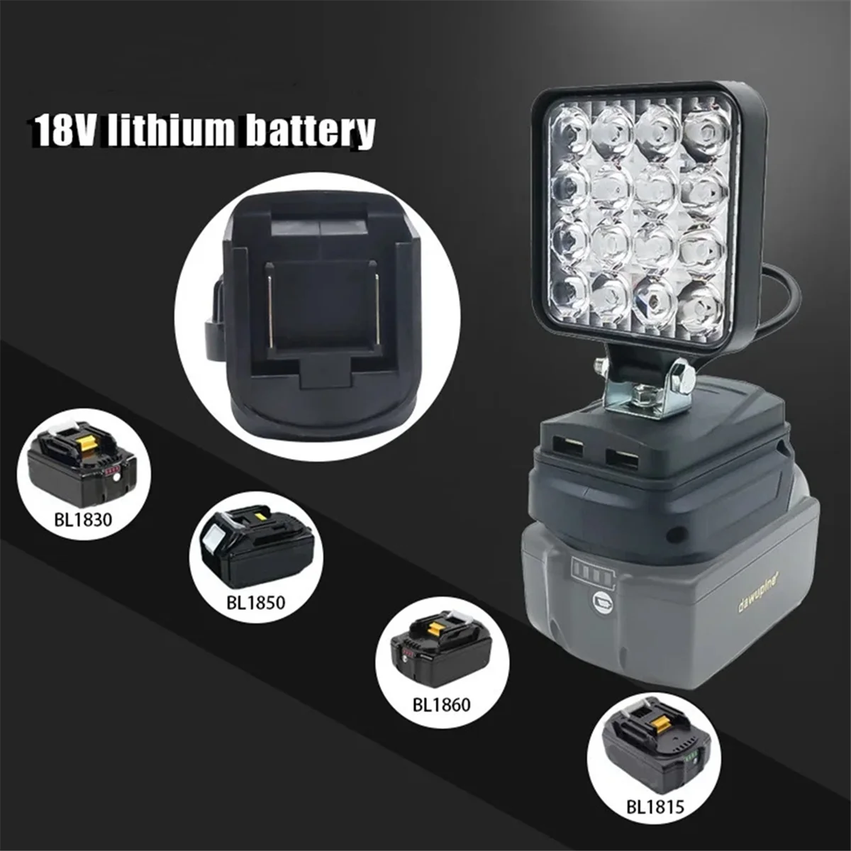 

AB01 16 LED Work Light Spotlights Outdoor Work Fishing Handheld Emergency Tool Light for 18V Lithium Battery