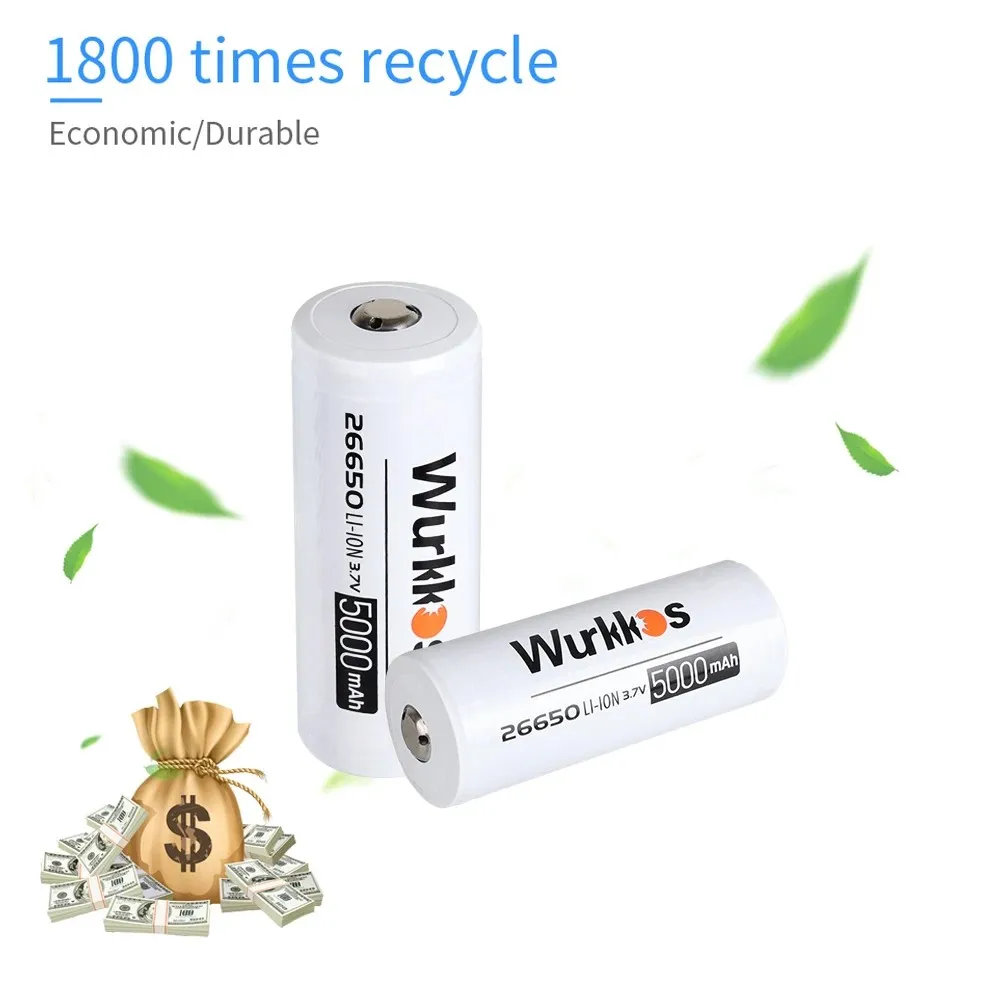 Imagem -02 - Wurkkos-bateria Li-ion Recarregável Zoom Lanterna 3.7v 26650 5000mah Apontado 3c Descarga de Alta Capacidade Como Presente