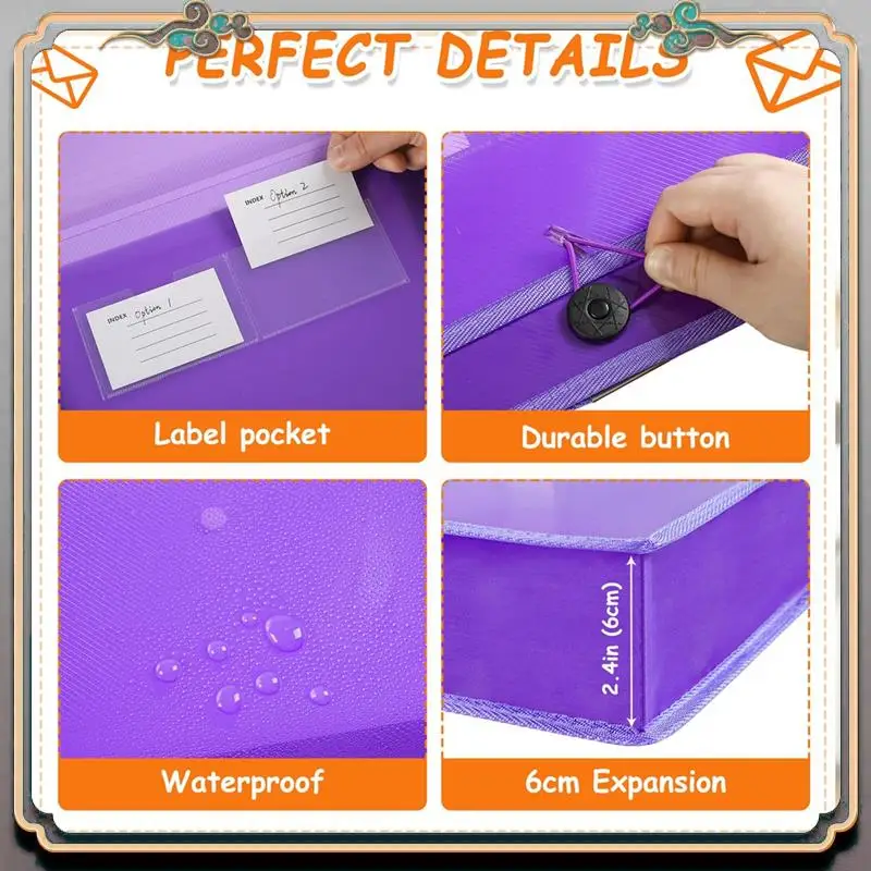 Durable 5Pack A4 Plastic File Wallet Envelope Expanding File Folder& Label Pocket Clear Colored Waterproof For Office Home