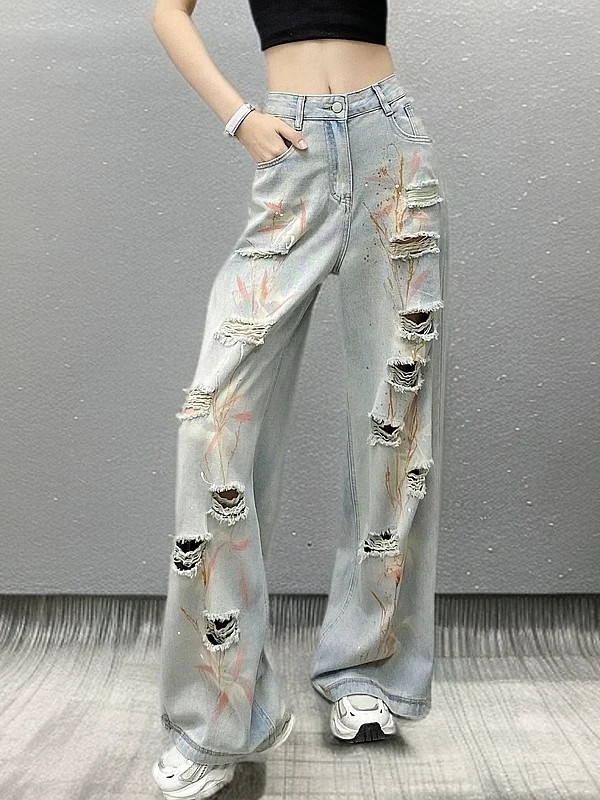 

High Waist Wide Leg Jeans Women's Spring Autumn ular New Sle Casual High Waist Straight Leg Floor-Length Pants