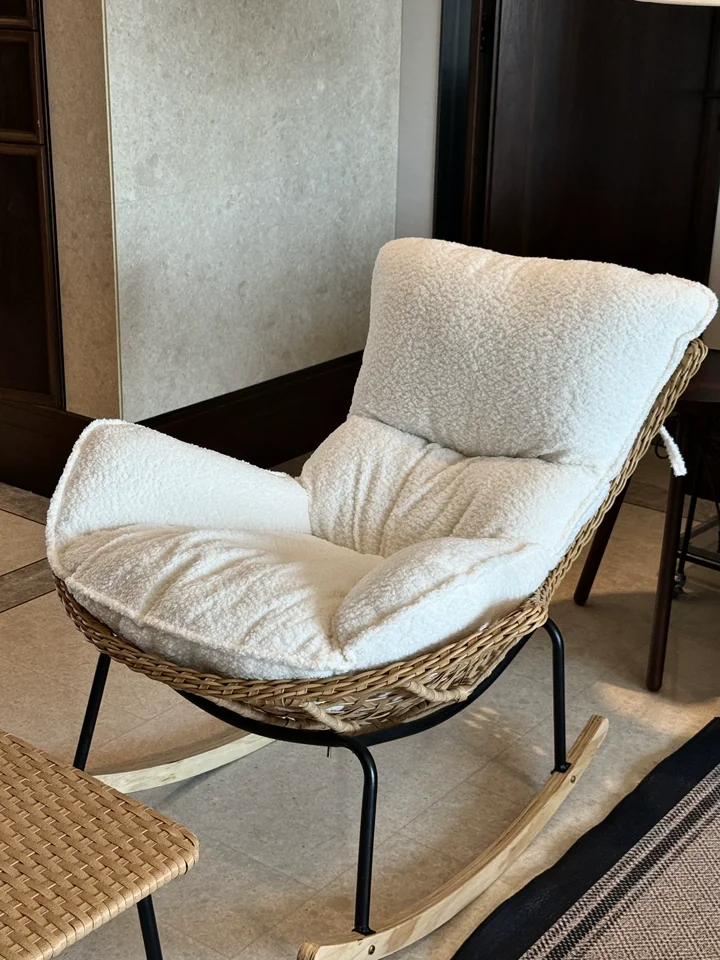 Wicker rocking chair frame joinery close-up