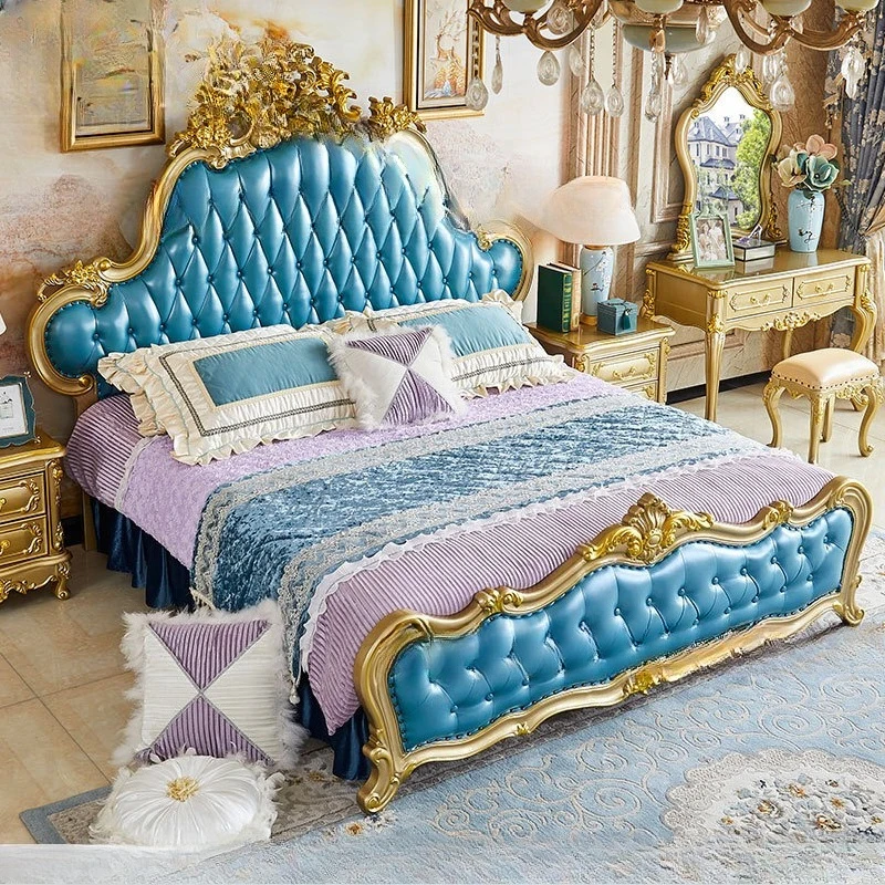 European leather solid wood bed high-end double 1800x2000 master bedroom storage luxury