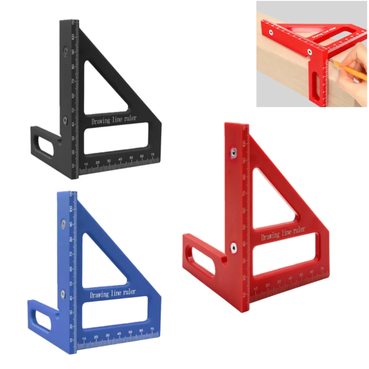 3D angle ruler, 45-degree/90-degree woodworking right-angle ruler and measuring tools, made of ABS plastic material.