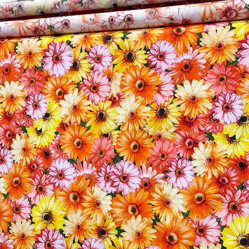 Cotton Poplin Polyester Printed Fabric for Dress Blouse Italian Luxury Brand Fashion Design Sunflower Sewing Sold by the Yard