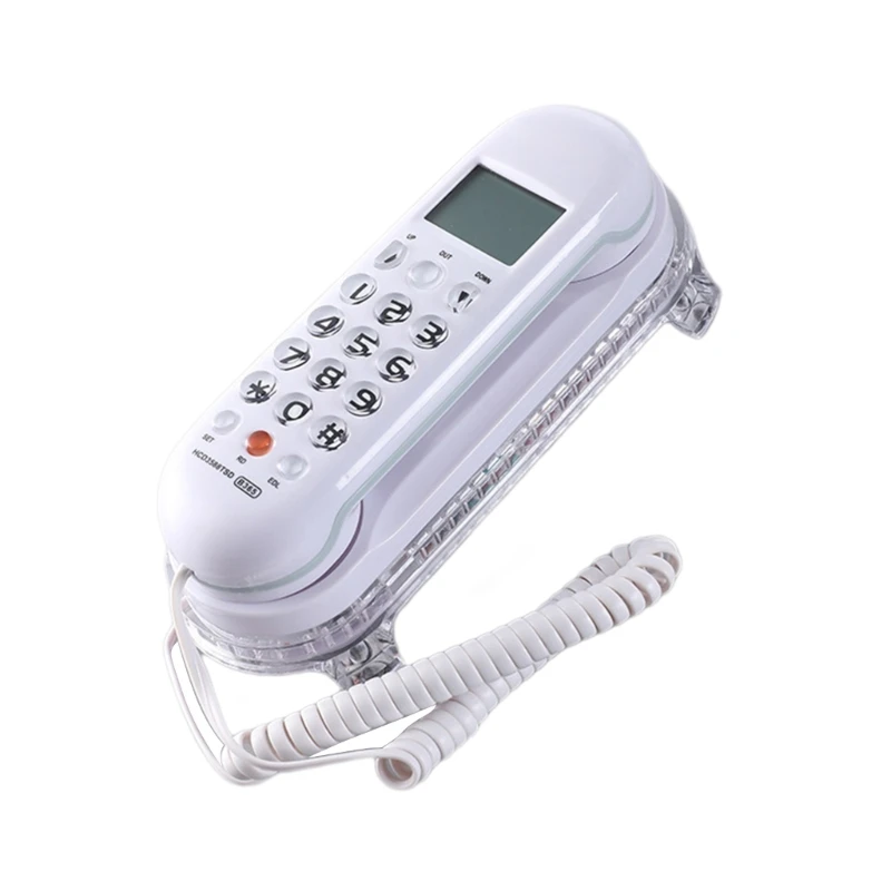 Stylish Crystal Base Corded Wall Mountable Telephone B365 Mini Fixed Landline Phone LCD Display Caller Redail Functions