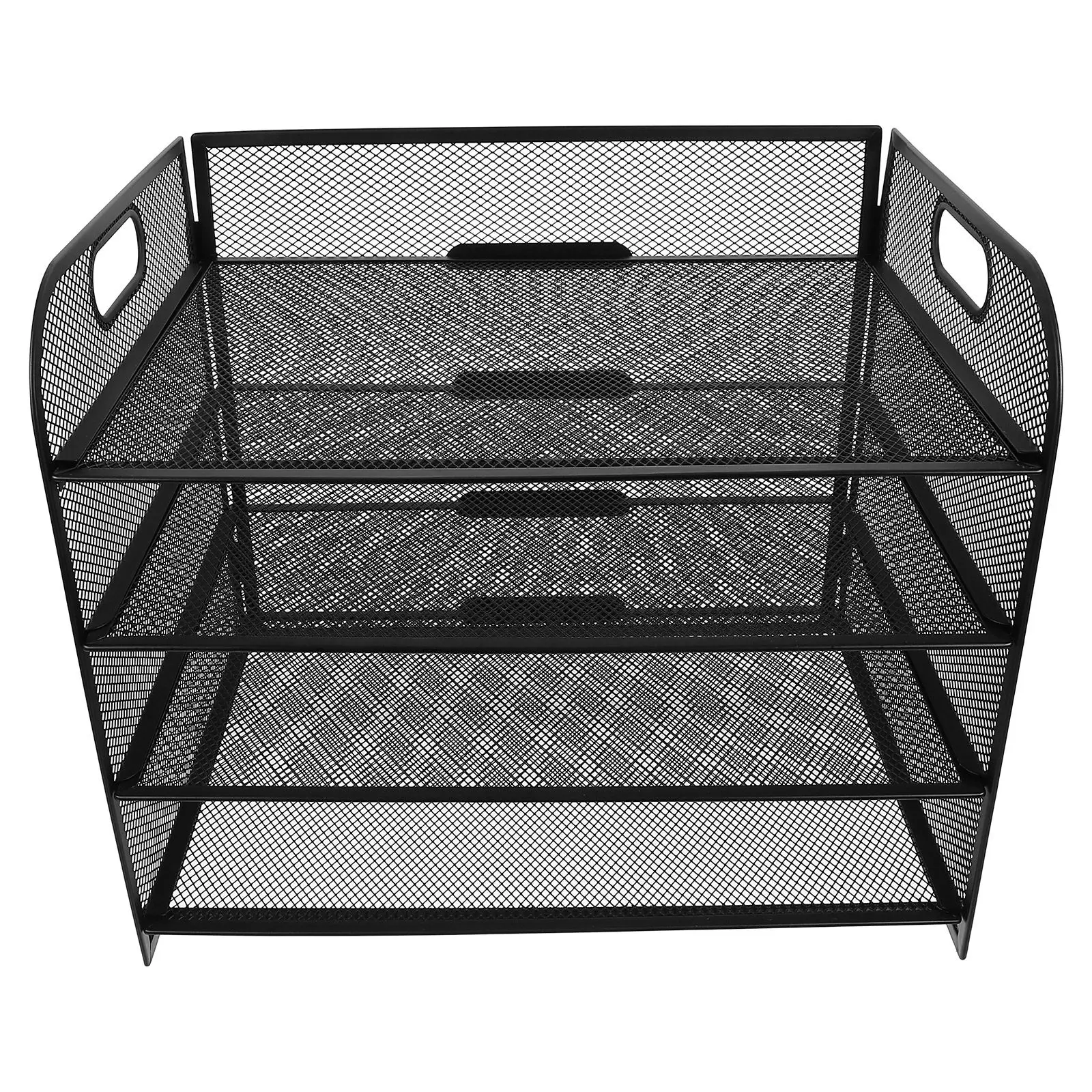 

4 Tier Desktop File Organizer Black Metal Mesh Document Shelf with Handles for Office Home School Paper Storage Rack Stackable