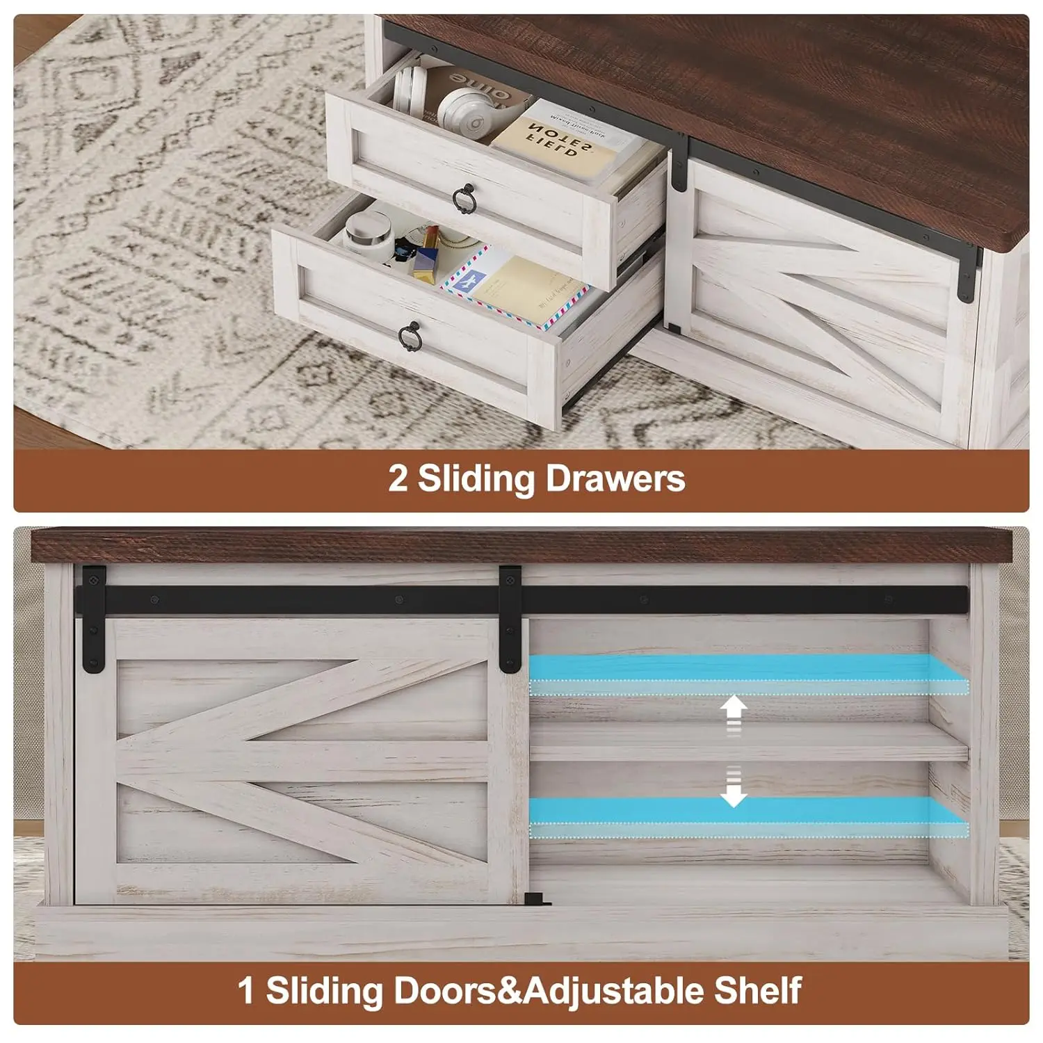 39.4'' Lift Top Coffee Table With Storage, Farmhouse Coffee Tables For Living Room, Square Coffee Table With Large