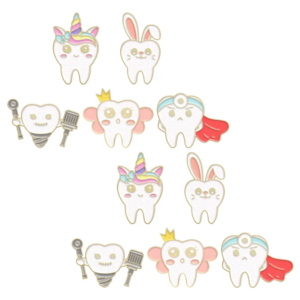 10Pcs Teeth Brooch Pin Aesthetic Cartoon Design for Women Clothing Bags Backpacks Pin Badge Locking Backs Brooches for Women