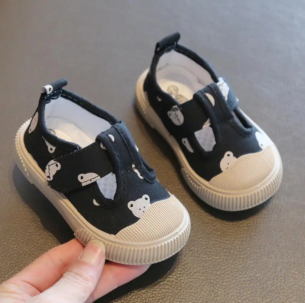 Sepatu sneaker anak lelaki perempuan, sepatu sneaker anak-anak, sepatu kanvas kasual Sol empuk, kartun, mulut persegi, anak perempuan, anak laki-laki, desainer bayi