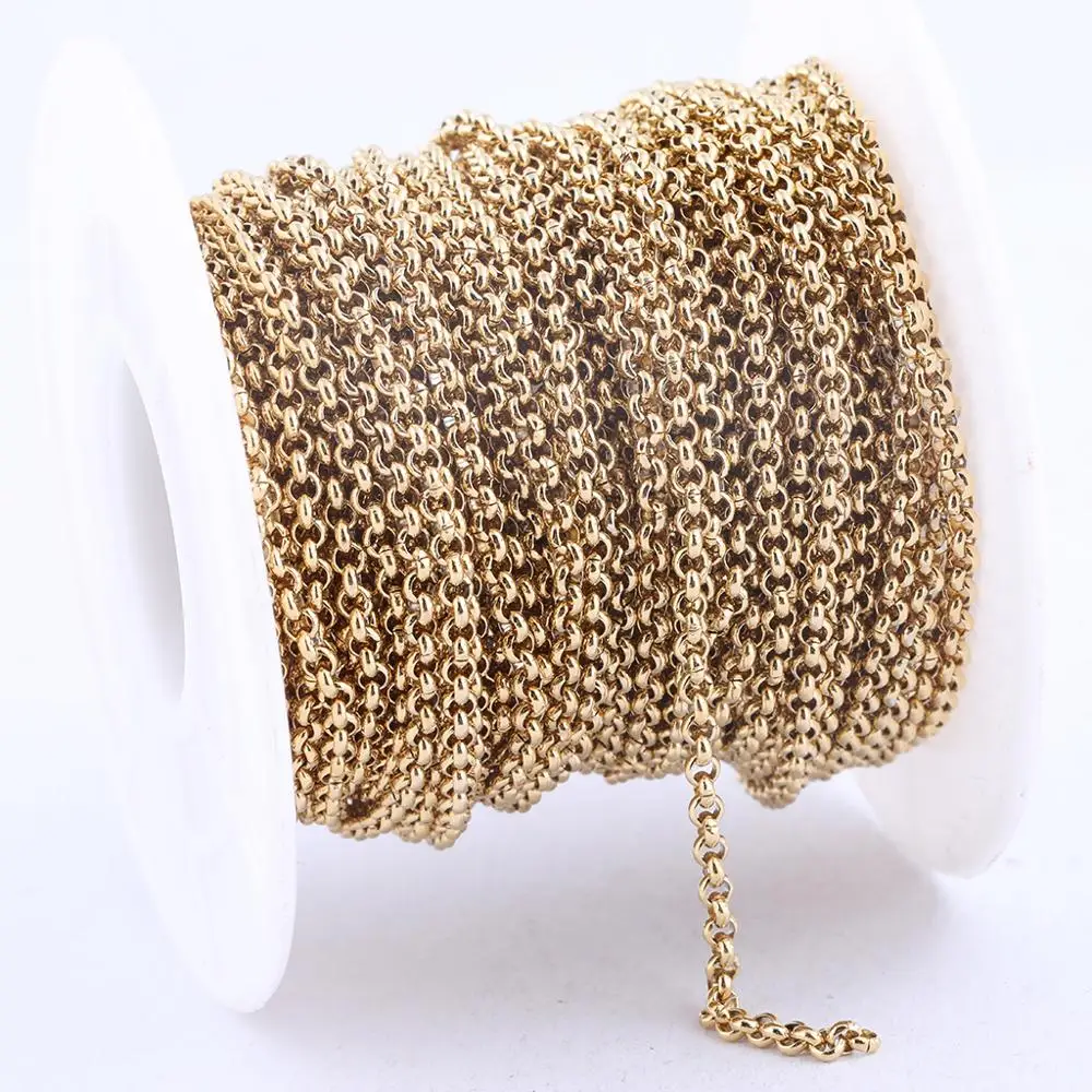 onwear 10meters/roll stainless steel gold plated 2.0mm 3.0mm jewelry chain diy for necklace pendant making accessories