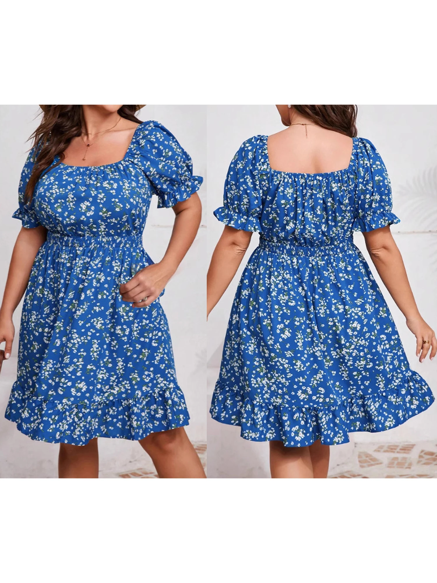 Mini robe élégante pour femmes, col en v, manches à volants, imprimé Floral, épaules dénudées, courte et fluide, robe trapèze décontractée, été