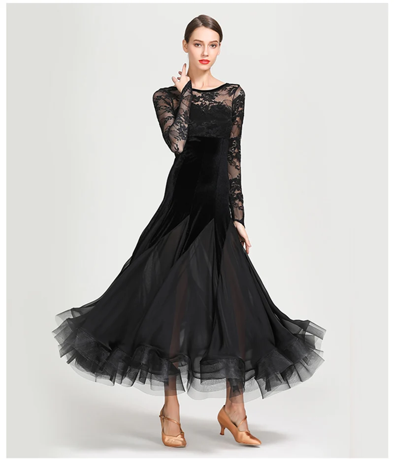 Ballroom Competition Dance Dress Women Black Lace Waltz Dancing Wear Lady's Advanced Standard Ballroom Dance Dresses