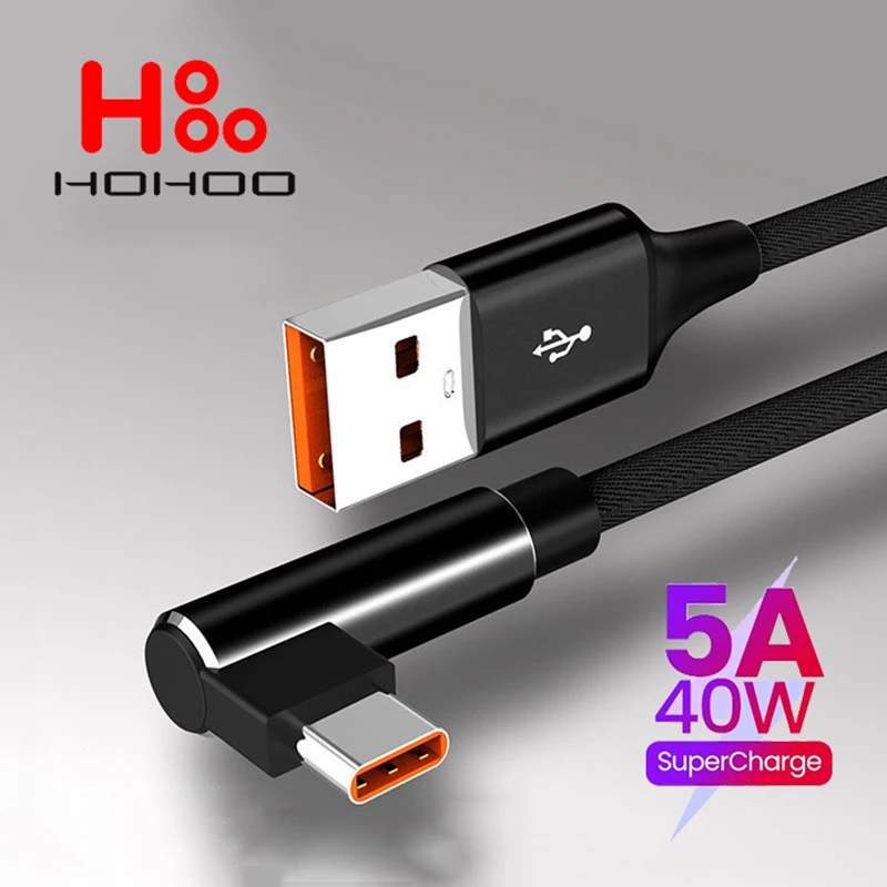 5A 40W type C Cable 90 Degree Elbow USB Type C Charger Cord for Huawei Xiaomi Mobile Phone Accessories Fast Charging USB C Cable