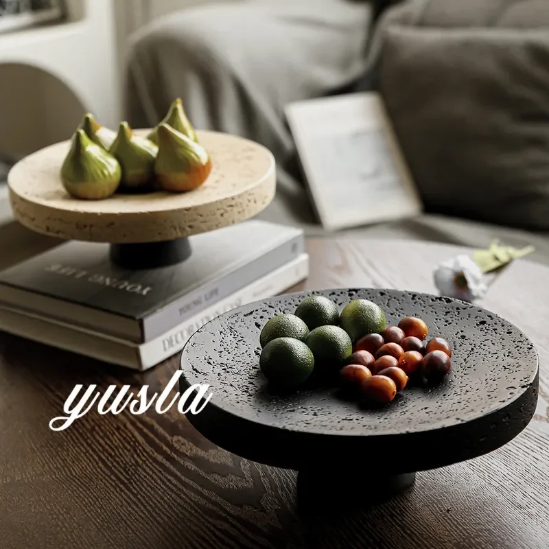 Retro Imitation Travertine Resin Dried Fruit Tray Decorative Bowl for Restaurant Bar Coffee Table Home Room Decoration